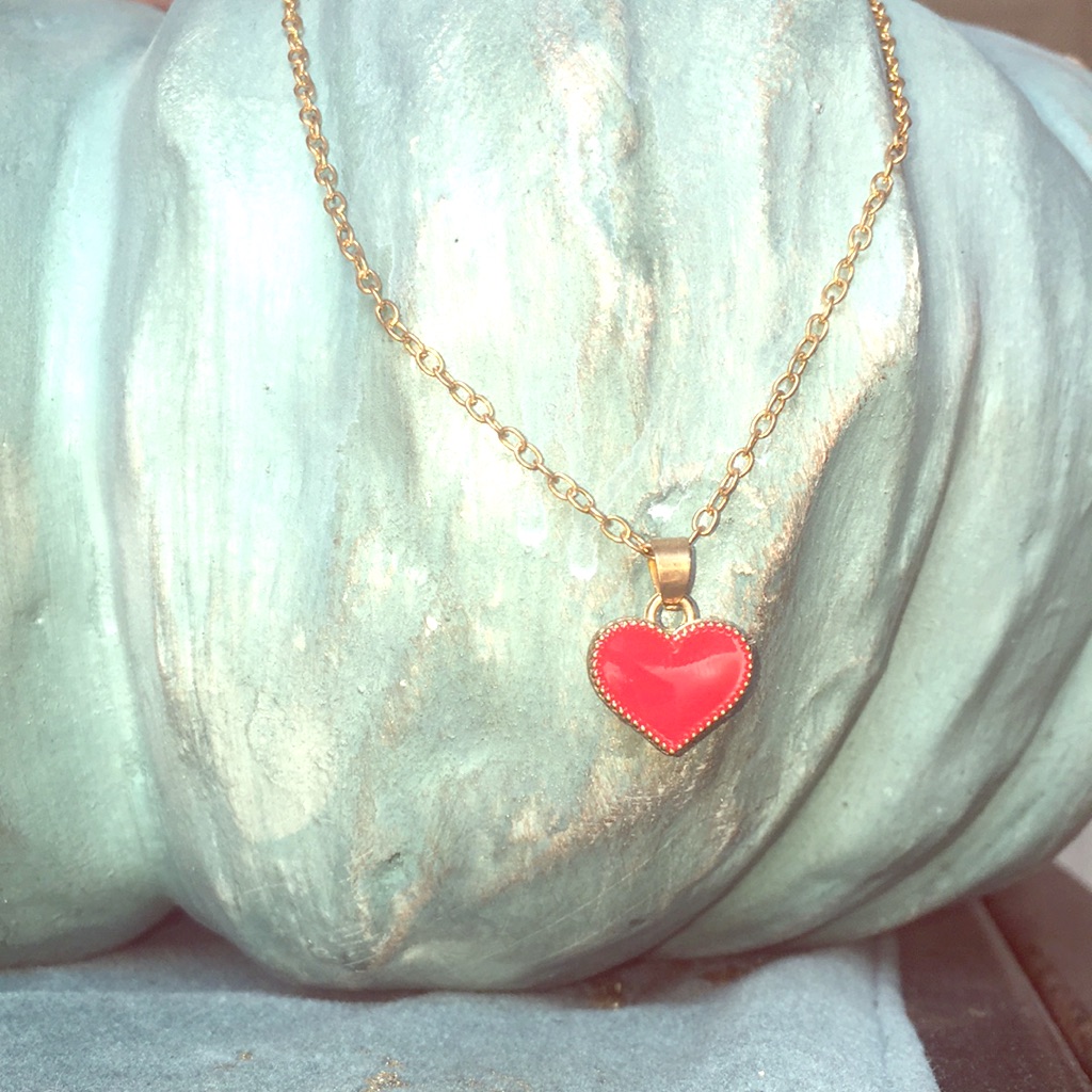 Red Heart Pendant Necklace Gold Plated Brass Nwt
